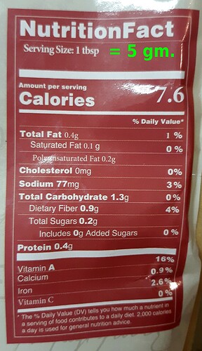 sumac nutrient label